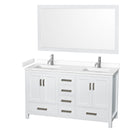 Wyndham Sheffield 60" Double Bathroom Vanity In White With White Cultured Marble Countertop Undermount Square Sinks And 58" Mirror WCS141460DWHWCUNSM58