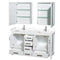 Wyndham Sheffield 60" Double Bathroom Vanity In White with White Cultured Marble Countertop Undermount Square Sinks and Medicine Cabinets WCS141460DWHWCUNSMED