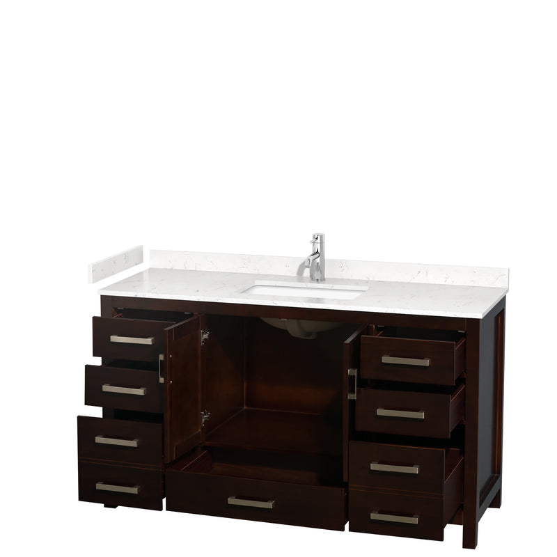 Wyndham Sheffield 60" Single Bathroom Vanity In Espresso with Carrara Cultured Marble Countertop Undermount Square Sink and No Mirror WCS141460SESC2UNSMXX