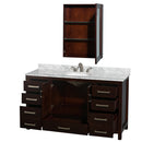 Wyndham Sheffield 60" Single Bathroom Vanity In Espresso White Carrara Marble Countertop Undermount Oval Sink and Medicine Cabinet WCS141460SESCMUNOMED