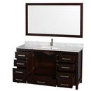 Wyndham Sheffield 60" Single Bathroom Vanity In Espresso White Carrara Marble Countertop Undermount Square Sink and 58" Mirror WCS141460SESCMUNSM58