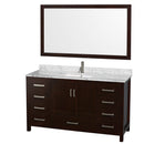 Wyndham Sheffield 60" Single Bathroom Vanity In Espresso White Carrara Marble Countertop Undermount Square Sink And 58" Mirror WCS141460SESCMUNSM58