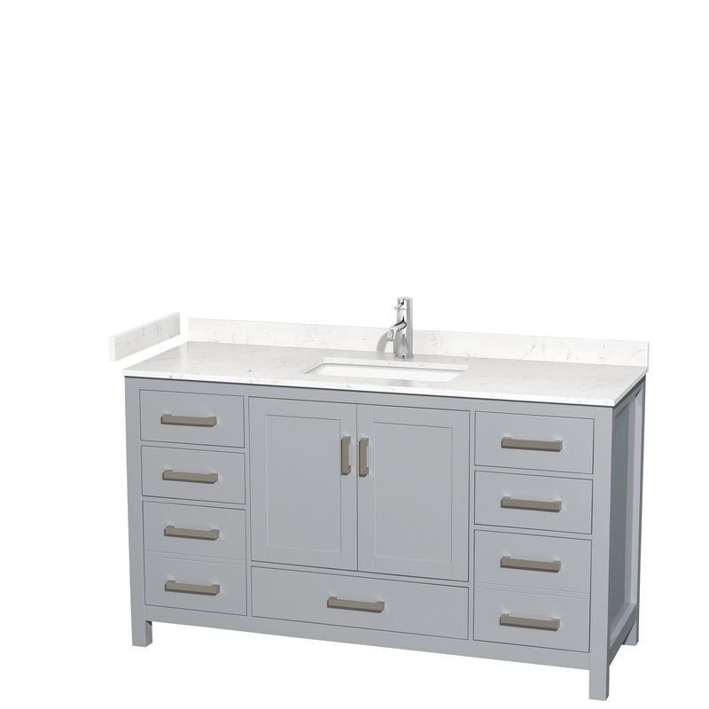 Wyndham Sheffield 60" Single Bathroom Vanity In Gray With Carrara Cultured Marble Countertop Undermount Square Sink And No Mirror WCS141460SGYC2UNSMXX