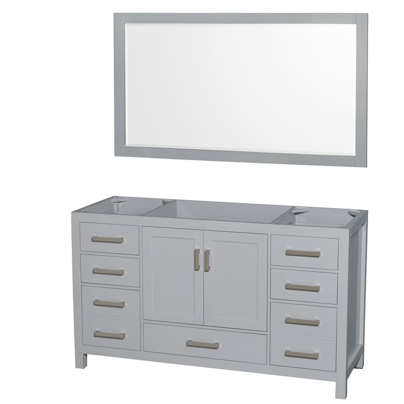 Wyndham Sheffield 60" Single Bathroom Vanity In Gray With No Countertop No Sink And 58" Mirror WCS141460SGYCXSXXM58