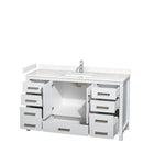 Wyndham Sheffield 60" Single Bathroom Vanity In White with Carrara Cultured Marble Countertop Undermount Square Sink and No Mirror WCS141460SWHC2UNSMXX