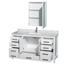 Wyndham Sheffield 60" Single Bathroom Vanity In White White Carrara Marble Countertop Undermount Square Sink and Medicine Cabinet WCS141460SWHCMUNSMED