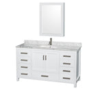 Wyndham Sheffield 60" Single Bathroom Vanity In White White Carrara Marble Countertop Undermount Square Sink And Medicine Cabinet WCS141460SWHCMUNSMED