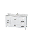 Wyndham Sheffield 60" Single Bathroom Vanity In White White Carrara Marble Countertop Undermount Square Sink And No Mirror WCS141460SWHCMUNSMXX