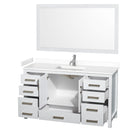 Wyndham Sheffield 60" Single Bathroom Vanity In White with White Cultured Marble Countertop Undermount Square Sink and 58" Mirror WCS141460SWHWCUNSM58