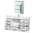 Wyndham Sheffield 60" Single Bathroom Vanity In White with White Cultured Marble Countertop Undermount Square Sink and Medicine Cabinet WCS141460SWHWCUNSMED