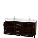 Wyndham Sheffield 72" Double Bathroom Vanity In Espresso with Carrara Cultured Marble Countertop Undermount Square Sinks and No Mirror WCS141472DESC2UNSMXX