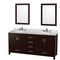 Wyndham Sheffield 72" Double Bathroom Vanity In Espresso White Carrara Marble Countertop Undermount Oval Sinks And 24" Mirrors WCS141472DESCMUNOM24