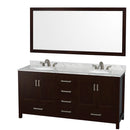 Wyndham Sheffield 72" Double Bathroom Vanity In Espresso White Carrara Marble Countertop Undermount Oval Sinks And 70" Mirror WCS141472DESCMUNOM70