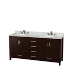 Wyndham Sheffield 72" Double Bathroom Vanity In Espresso White Carrara Marble Countertop Undermount Oval Sinks and 24" Mirrors WCS141472DESCMUNOM24