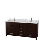 Wyndham Sheffield 72" Double Bathroom Vanity In Espresso White Carrara Marble Countertop Undermount Square Sinks and 24" Mirrors WCS141472DESCMUNSM24