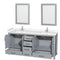 Wyndham Sheffield 72" Double Bathroom Vanity In Gray with Carrara Cultured Marble Countertop Undermount Square Sinks and 24" Mirrors WCS141472DGYC2UNSM24