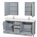 Wyndham Sheffield 72" Double Bathroom Vanity In Gray with Carrara Cultured Marble Countertop Undermount Square Sinks and Medicine Cabinets WCS141472DGYC2UNSMED