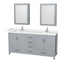 Wyndham Sheffield 72" Double Bathroom Vanity In Gray With Carrara Cultured Marble Countertop Undermount Square Sinks And Medicine Cabinets WCS141472DGYC2UNSMED