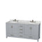 Wyndham Sheffield 72" Double Bathroom Vanity In Gray With White Carrara Marble Countertop Undermount Oval Sinks And No Mirror WCS141472DGYCMUNOMXX