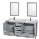 Wyndham Sheffield 72" Double Bathroom Vanity In Gray with White Carrara Marble Countertop Undermount Square Sinks and 24" Mirrors WCS141472DGYCMUNSM24