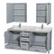 Wyndham Sheffield 72" Double Bathroom Vanity In Gray with White Carrara Marble Countertop Undermount Square Sinks and Medicine Cabinets WCS141472DGYCMUNSMED