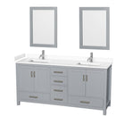 Wyndham Sheffield 72" Double Bathroom Vanity In Gray With White Cultured Marble Countertop Undermount Square Sinks And 24" Mirrors WCS141472DGYWCUNSM24