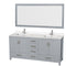 Wyndham AAA Sheffield 72" Double Bathroom Vanity In Gray With White Quartz Countertop Undermount Square Sinks And 70" Mirror WCS141472DGYWQUNSM70