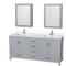 Wyndham AAA Sheffield 72" Double Bathroom Vanity In Gray With White Quartz Countertop Undermount Square Sinks And Medicine Cabinets WCS141472DGYWQUNSMED