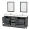 Wyndham Sheffield 72" Double Bathroom Vanity In Dark Gray with Carrara Cultured Marble Countertop Undermount Square Sinks and 24" Mirrors WCS141472DKGC2UNSM24