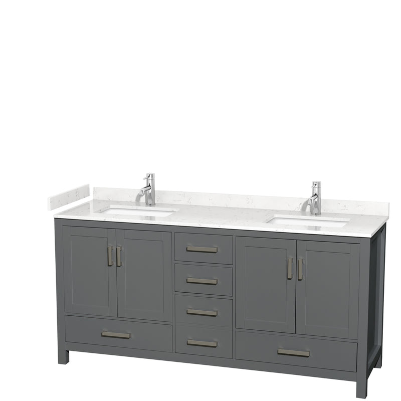 Wyndham Sheffield 72" Double Bathroom Vanity In Dark Gray With Carrara Cultured Marble Countertop Undermount Square Sinks And No Mirror WCS141472DKGC2UNSMXX