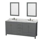 Wyndham Sheffield 72" Double Bathroom Vanity In Dark Gray With White Carrara Marble Countertop Undermount Oval Sinks And 24" Mirrors WCS141472DKGCMUNOM24