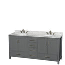 Wyndham Sheffield 72" Double Bathroom Vanity In Dark Gray With White Carrara Marble Countertop Undermount Oval Sinks And No Mirror WCS141472DKGCMUNOMXX