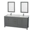 Wyndham Sheffield 72" Double Bathroom Vanity In Dark Gray With White Carrara Marble Countertop Undermount Square Sinks And 24" Mirrors WCS141472DKGCMUNSM24