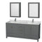 Wyndham Sheffield 72" Double Bathroom Vanity In Dark Gray With White Carrara Marble Countertop Undermount Square Sinks And Medicine Cabinets WCS141472DKGCMUNSMED