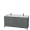 Wyndham Sheffield 72" Double Bathroom Vanity In Dark Gray With White Carrara Marble Countertop Undermount Square Sinks And No Mirror WCS141472DKGCMUNSMXX