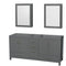 Wyndham Sheffield 72" Double Bathroom Vanity In Dark Gray With No Countertop No Sink And Medicine Cabinets WCS141472DKGCXSXXMED