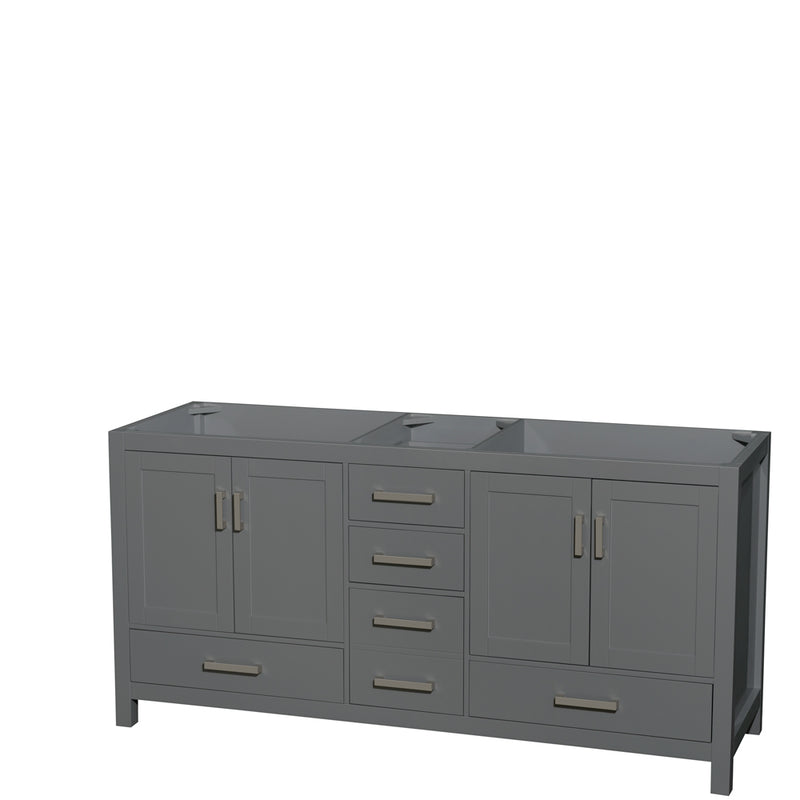 Wyndham Sheffield 72" Double Bathroom Vanity In Dark Gray With No Countertop No Sink And No Mirror WCS141472DKGCXSXXMXX