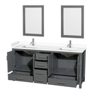 Wyndham Sheffield 72" Double Bathroom Vanity In Dark Gray with White Cultured Marble Countertop Undermount Square Sinks and 24" Mirrors WCS141472DKGWCUNSM24