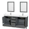 Wyndham Sheffield 72" Double Bathroom Vanity In Dark Gray with White Cultured Marble Countertop Undermount Square Sinks and 24" Mirrors WCS141472DKGWCUNSM24