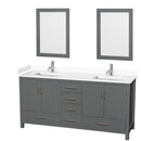 Wyndham Sheffield 72" Double Bathroom Vanity In Dark Gray With White Cultured Marble Countertop Undermount Square Sinks And 24" Mirrors WCS141472DKGWCUNSM24