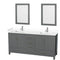 Wyndham Sheffield 72" Double Bathroom Vanity In Dark Gray With White Cultured Marble Countertop Undermount Square Sinks And 24" Mirrors WCS141472DKGWCUNSM24