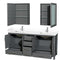 Wyndham Sheffield 72" Double Bathroom Vanity In Dark Gray with White Cultured Marble Countertop Undermount Square Sinks and Medicine Cabinets WCS141472DKGWCUNSMED