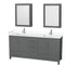 Wyndham Sheffield 72" Double Bathroom Vanity In Dark Gray With White Cultured Marble Countertop Undermount Square Sinks And Medicine Cabinets WCS141472DKGWCUNSMED