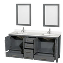 Wyndham AAA Sheffield 72" Double Bathroom Vanity In Dark Gray with White Quartz Countertop Undermount Square Sinks and 24" Mirrors WCS141472DKGWQUNSM24