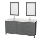 Wyndham AAA Sheffield 72" Double Bathroom Vanity In Dark Gray With White Quartz Countertop Undermount Square Sinks And 24" Mirrors WCS141472DKGWQUNSM24