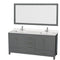 Wyndham AAA Sheffield 72" Double Bathroom Vanity In Dark Gray With White Quartz Countertop Undermount Square Sinks And 70" Mirror WCS141472DKGWQUNSM70