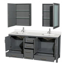 Wyndham AAA Sheffield 72" Double Bathroom Vanity In Dark Gray with White Quartz Countertop Undermount Square Sinks and Medicine Cabinets WCS141472DKGWQUNSMED