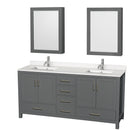 Wyndham AAA Sheffield 72" Double Bathroom Vanity In Dark Gray With White Quartz Countertop Undermount Square Sinks And Medicine Cabinets WCS141472DKGWQUNSMED