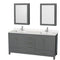 Wyndham AAA Sheffield 72" Double Bathroom Vanity In Dark Gray With White Quartz Countertop Undermount Square Sinks And Medicine Cabinets WCS141472DKGWQUNSMED