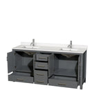 Wyndham AAA Sheffield 72" Double Bathroom Vanity In Dark Gray with White Quartz Countertop Undermount Square Sinks and No Mirror WCS141472DKGWQUNSMXX